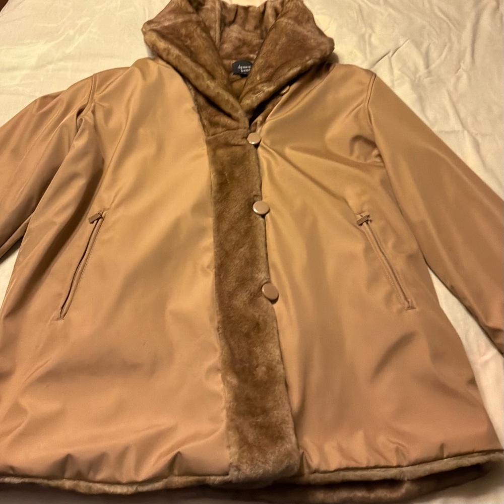 Dennis Basso Camel Teddy Jacket with Faux Fur Trim